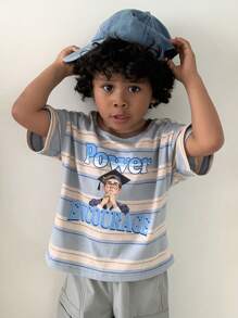 DAZY Jungen lässiges gestreiftes bedrucktes Kurzarm T-Shirt in lockerer Passform, Sommer - Verschiedenfarbig - Übersicht 7