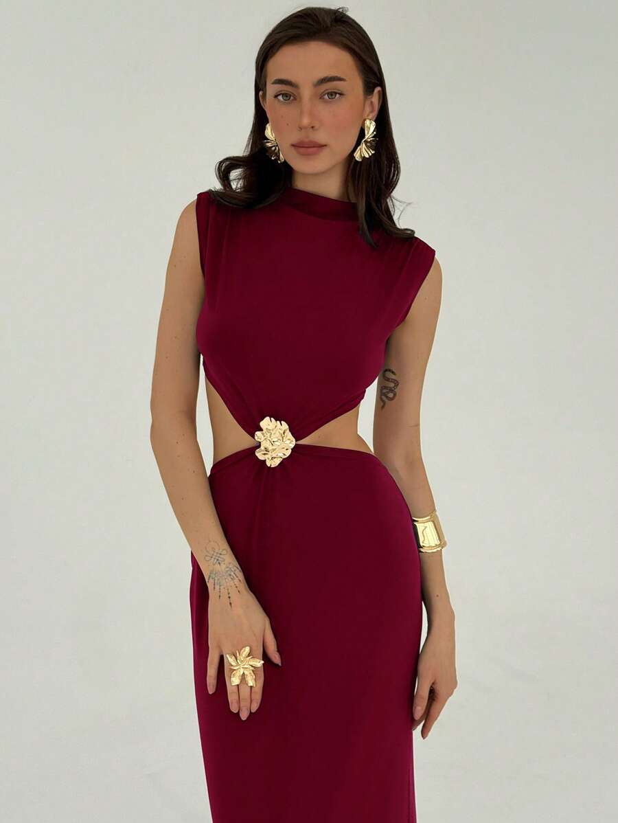 Aloruh Váy hở lưng không tay màu đỏ cho nữ - Màu Đỏ Sâu - Xem 1