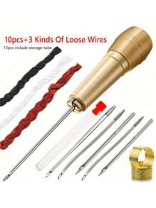 皮革缝纫套件带DIY铜柄锥子，适用于皮革、帆布、帐篷和鞋子修补（针和盒颜色随机） - 彩色 - 查看 7