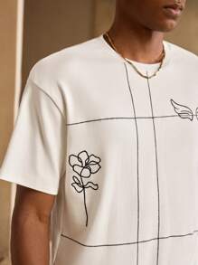 Anewsta Camiseta de manga corta y cuello redondo para hombre con ajuste suelto informal y decoración bordada