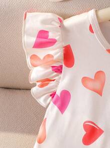 Young Girl Dopamine Color Heart Print Cap Sleeve Tank Top - Multicolor - View 6