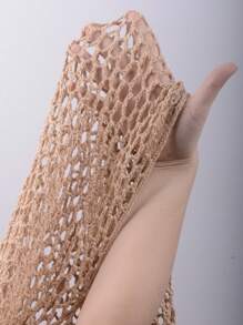 Swim Vcay 女式贝壳仿珍珠金属丝钩编针织罩衫 - 卡其色 - 查看 6