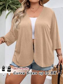 SHEIN CURVE+ 大码女式夏季不对称下摆休闲开衫，黑色，加大曲线，波西米亚度假风大码夏季女式开衫披肩大码休闲上衣女式大码服装 8xl 秋冬女装