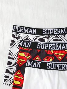 SUPERMAN X SHEIN 3pcs Men's Black & White Comfortable Logo Print Contrast Tape Waist Boxer Trunk,Basic Casual Boxer Brief - Black and White - View 5