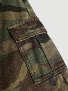 SHEIN Baby Boys' Street Cool Washed Camo Cargo Pocket Loose Fit Denim Jeans,Casual And Versatile For Baby Boys Fall/Winter Clothes