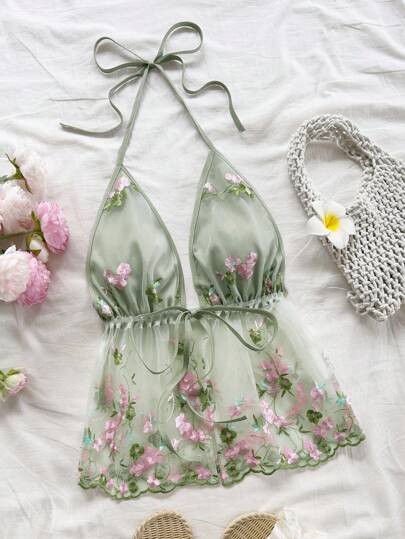 Soleia Chaleco sin mangas de mujer de malla con bordado floral de verano