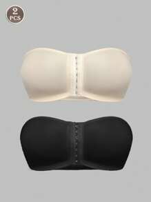 SHEIN 2pcs Plus Size Women Strapless Wireless Bra - Multicolor - View 4