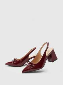 CUCCOO BIZCHIC Women's Classic Burgundy Pointed Toe Mid Chunky Heel Slip-On Pumps, Versatile For Commuting, Dating, Party, Holiday, Wedding For Christmas Spring Shoes - Burgundy - View 9