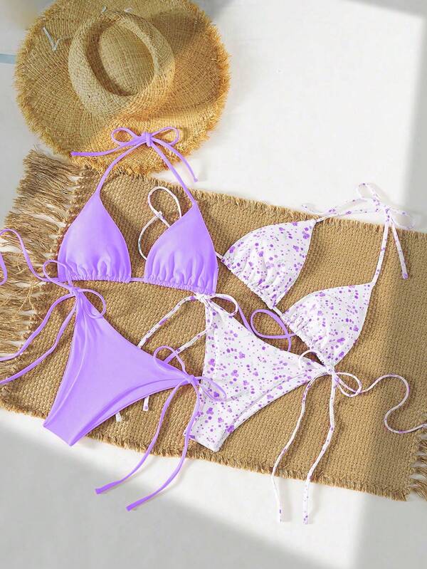 Swim Mod Set 2 buc/set bikini pentru femei cu imprimeu floral minimalist, pentru vacanță la plajă