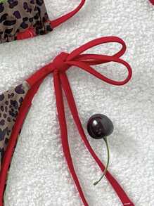 Soleia 波西米亚风、波西米亚风、浪漫花卉、度假、花卉 2 件套女士豹纹和樱桃撞色双面吊带比基尼套装、度假樱桃比基尼三角比基尼豹纹比基尼樱桃印花比基尼红色系带比基尼露肩圣诞节上衣适合学校返校服装女士返校女士秋装哥特女士服装俱乐部服装女士性感万圣节服装外出服装音乐会服装乡村音乐会服装 - 彩色 - 查看 3