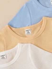 SHEIN Playful Pals 5pcs Pack Infant/Toddler Boys' Casual Comfortable White T-Shirt, Spring/Summer Baby Boy Summer T-Shirt