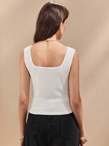 SHEIN Unity Women Casual Elegant Solid Color 3D Flower Decorated Tank Top - White - View 2