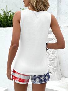 EMERY ROSE 2 Stück/Set Damen Große Größen 4. Juli USA Flagge Muster Sommer Set - Blau-Weiß - Übersicht 2
