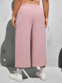 SHEIN Essnce 大码女装春夏时尚休闲宽松舒适日常基本款松紧腰七分裤女式下装夏季宽松裤 - 粉色 - 查看 2