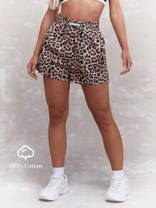 MISSGUIDED Pantalones cortos con estampado de leopardo y etiqueta de logotipo - Óxido marrón - Ver 6