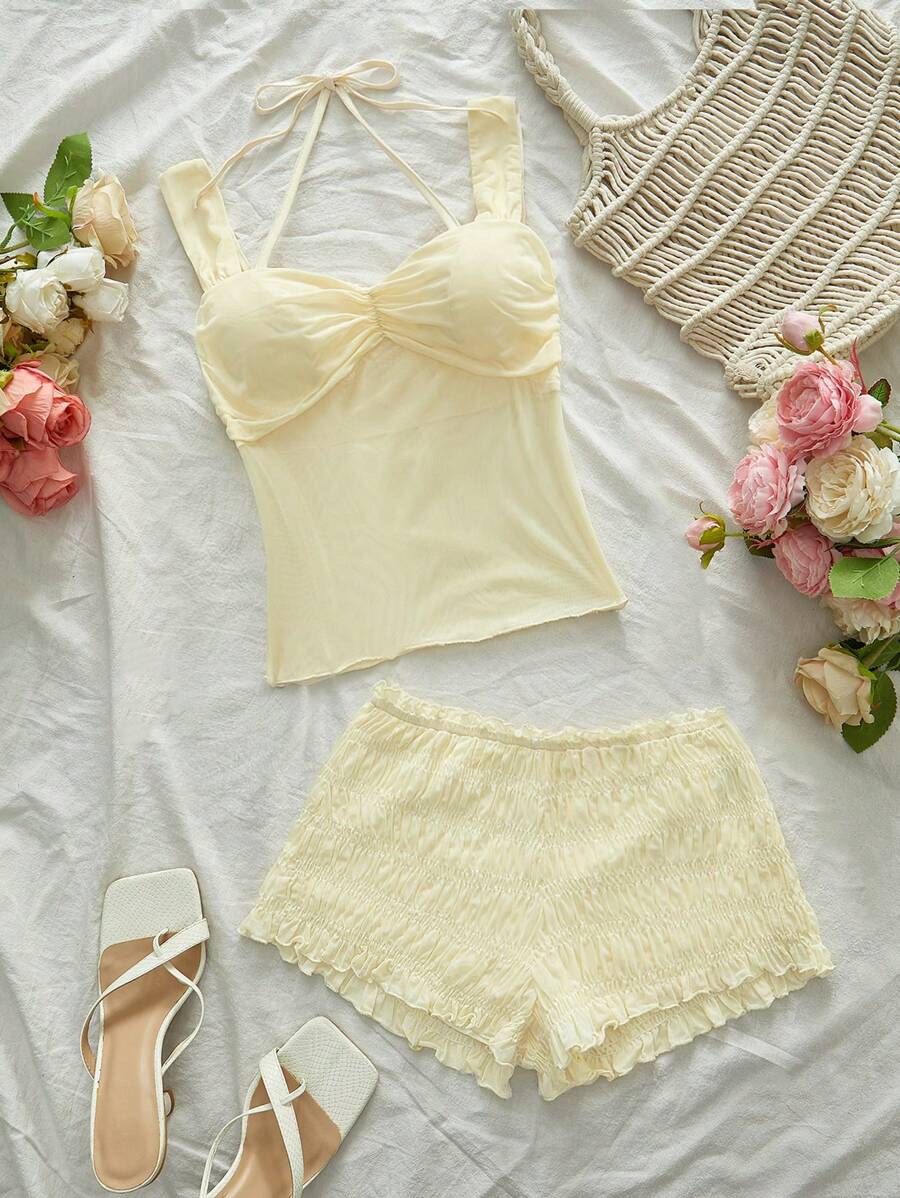 SHEIN VCAY Women Two Pieces Outfits For Daily Wear, Vacation Style, Casual Summer Vacation Outfits Woman, Bohemia Beach Vacation Outfits, Boho Chic, Country Concert Outfit, Holiday Festival Outfits, Beach Outfits For Woman, Summer Outfits For Women, Graduation Outfit, Sexy Dress, Old Money Style Women, Summer Sun Dress, Mother's Day, Butter Yellow Dress - Yellow - View 1