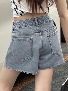 Dazy Kids Short Denim Casual e Solto com Franjas em Cor Sólida para Adolescentes, Roupas de Verão e Volta às Aulas