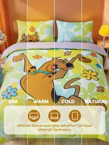 SCOOBY-DOO X SHEIN Bộ chăn ga gối họa tiết chó 3 món, vỏ chăn họa tiết hoa xanh, mềm mại và thoáng khí, phù hợp với nhiều kích thước giường khác nhau - Nhiều màu - Xem 13