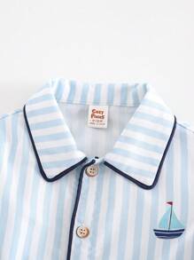 Cozy Pixies 2pcs/Set Baby Boy Striped Lapel Long Sleeve Cardigan Tops And Elastic Waist Pants Set Baby Boy Pajama Set Boys Pajama Sets Cotton Baby Boy Pajamas Striped Baby Boy Pajamas