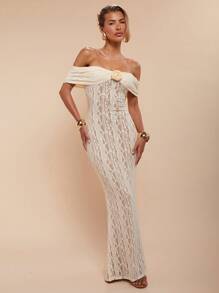 COSMINA Damen elegantes Urlaubskleid, midi-lang, für Frühling/Sommer, Off-Shoulder