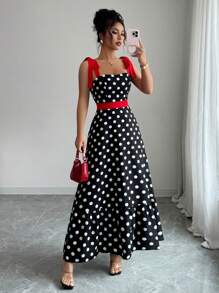 Elenzga Women Polka Dot Print Cami Dress