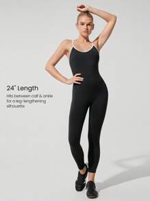 GLOWMODE 24" FeatherFit™-Air Glow Get Em Crossover Straps Butt Scrunch Removable Cups Contrast Color Bodysuit Romper Low-Impact Yoga Pilates Studio Daily Casual Wear