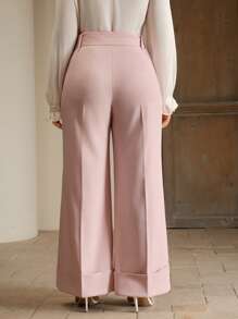 Anewsta Pantalones largos casuales y holgados con decoración de la cintura para mujer de talla grande - Rosa - Ver 2
