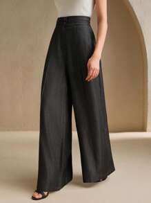 Anewsta Elaire 商务休闲优雅女士高腰现代办公室阔腿长裤 - 黑色 - 查看 3