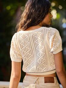 Aralina 钩针编织短袖方领夏季女装短款上衣 - 白色 - 查看 2