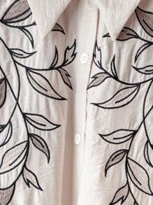 Modelyn 大码女式植物刺绣长袖衬衫和裤子套装 - 彩色 - 查看 5