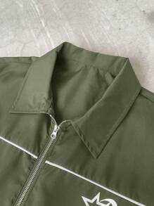 STYNVO Bộ 2 món/Bộ áo sơ mi tay ngắn khóa kéo thường ngày cho nam và quần short dây rút - xanh quân đội - Xem 4