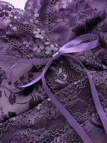 ROMWE Fairycore Women's Spaghetti Strap Contrast Lace Tie-Front Paisley Print Camisole Top - Purple - View 3