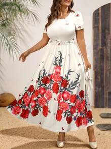 EMERY ROSE Vestido de verano elegante con estampado floral para mujer de talla grande - Blanco - Ver 1