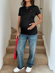 SHEIN T-shirt de maternité à manches courtes et col rond, pour l'été