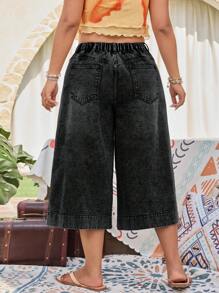 SHEIN Clasi Plus Size Simple Everyday Loose Denim Shorts - Dark Grey - View 2
