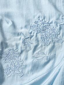 Linhara 圆领七分袖刺绣娃娃风休闲衬衫