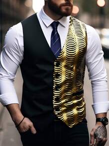 Manfinity Mode Men's Patchwork Color Block Vest, Fashionable For Summer - Black - View 1