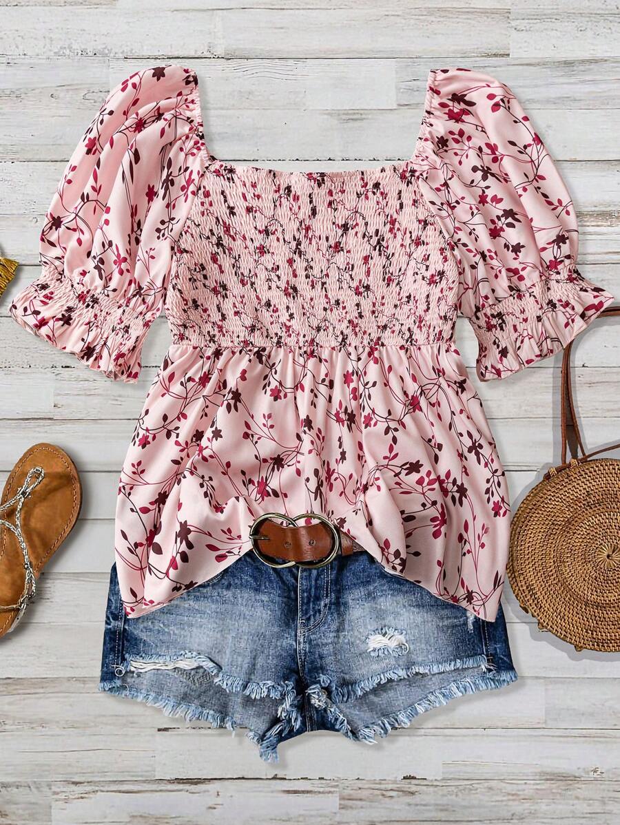 Flirla 大码女式数码印花梭织衬衫 夏装 女式夏季衬衫 女装 女式夏季套装 女装 夏季服装