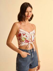 CAJUNI Women's Boho Tropical Plant & Animal Print Backless Tank Top, Beach & Holiday Casual Halter - Multicolor - View 6