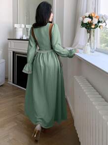 Modelyn Váy Jacquard màu tương phản thanh lịch dành cho nữ - màu xanh lá - Xem 2