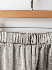 SHEIN Clasi Plus Size Women Silver Color Casual Straight Leg Loose Pants For Commuting & Party Fall Cloth For Women - Silver - View 6