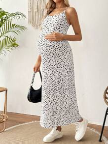 SHEIN Ditsy Floral Casual Sleeveless Maternity Dress For Vacation Women Summer Clothing,Vacation,Vacay Outfits Women - Black and White - View 5