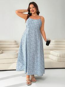 SHEIN EZwear Vestido informal de verano con estampado total para mujer de talla grande, vestidos de sol, vacaciones, verano europeo, playa