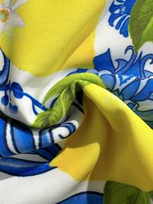 Soleia 1pc Women's Asymmetrical-Shoulder Lemon Graphic Casual One-Piece Swimsuit, Summer - Multicolor - View 6