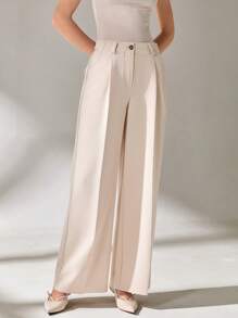 CLARA VERO Pantalones anchos de mujer con bolsillo y cremallera decorativa de color liso