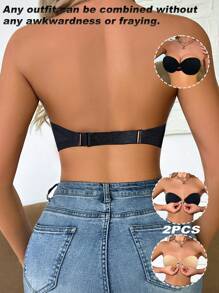 SHEIN 2 Pcs/Set Fashionable Double Buckle Strapless Bra, Suitable For Summer - Multicolor - View 2