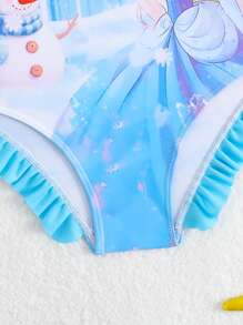 1pc Girl Cartoon Print Cute Bow Decor One-Piece Swimsuit Princess Swimsuit Girls Character Swimsuit Frozen Swimsuit Girls Princess Swimsuit Summer Holiday - Multicolor - View 4