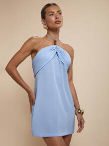 COSMINA Elegantes Minikleid mit drapiertem Ausschnitt für Damen, Frühling/Sommer - Blau - Übersicht 5