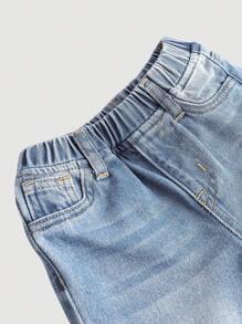 SHEIN Toddler Girls Casual Basic Cute Blue Loose Wide-Leg Jeans, Infant & Baby Girl Autumn Winter Denim Pants,Fleece And Thicken Clothing
