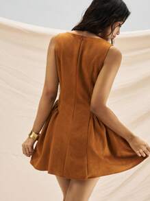 Easelle Vestido feminino marrom com decote profundo e corte slim, cintura alta, para acampamento e atividades ao ar livre - Castanho - Ver 3